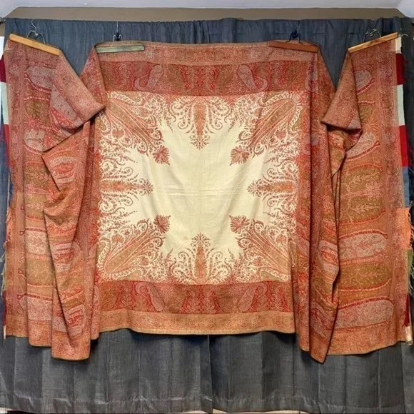 1800’s Wool Paisley Shawl -extra large! 146” x 64” - Picture 2 of 16